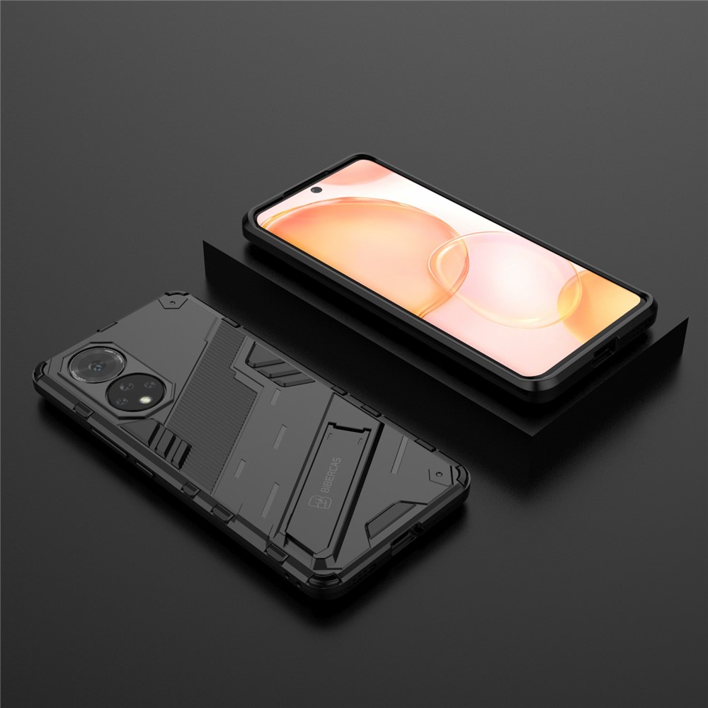 PC + TPU Hybrid Phone Case Shockproof Cover with Kickstand for Honor 50 - Black-9