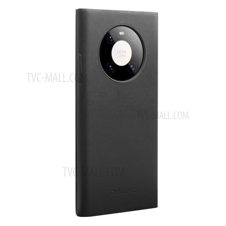 QIALINO Slim Genuine Leather View Window Folio Flip Protective Cover with Auto wake & sleep Function for Huawei Mate 40 - Black-2