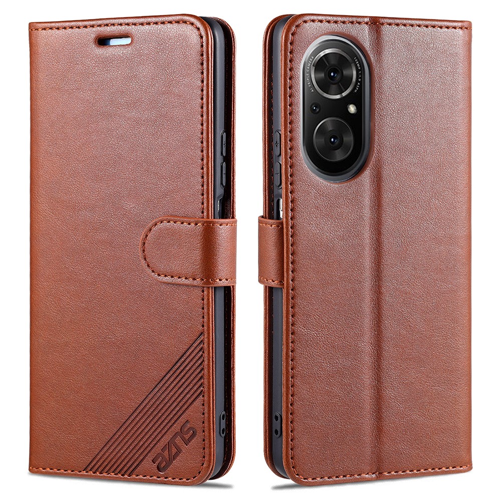 AZNS Leather Wallet Design Full Coverage Protective Stand Shell for Honor 50 SE - Brown-1