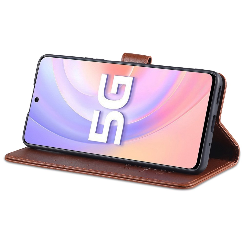 AZNS Leather Wallet Design Full Coverage Protective Stand Shell for Honor 50 SE - Brown-4