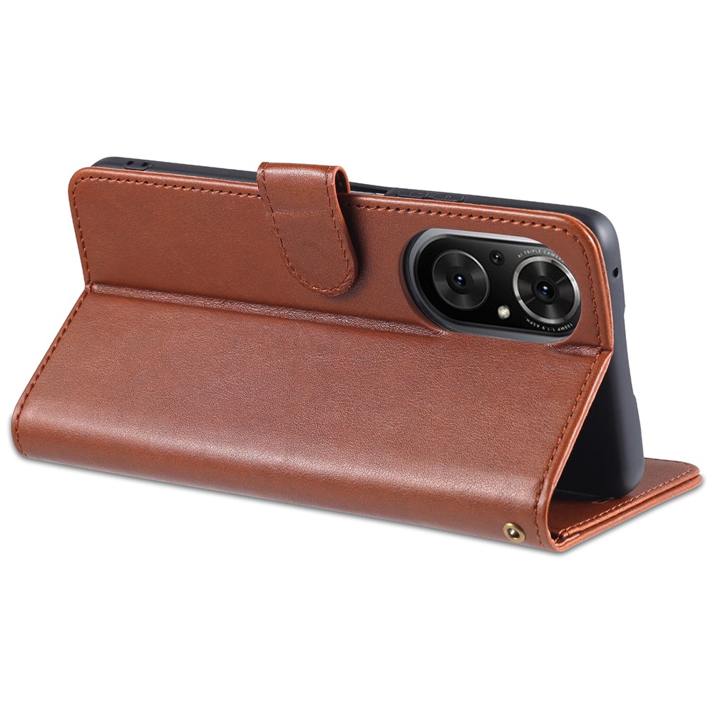 AZNS Leather Wallet Design Full Coverage Protective Stand Shell for Honor 50 SE - Brown-8