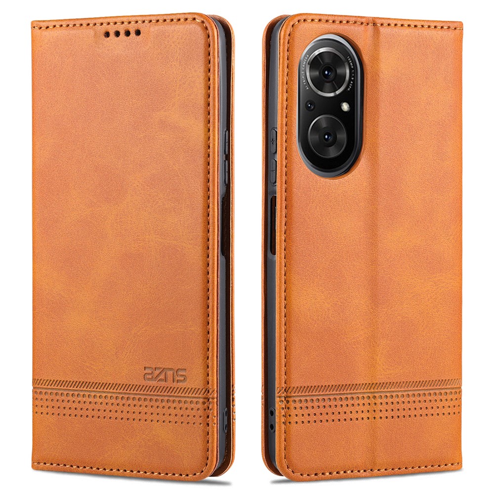 AZNS All-inclusive Protection Auto-absorbed Wallet Case Magnetic Leather Phone Stand Shell for Honor 50 SE - Brown-1