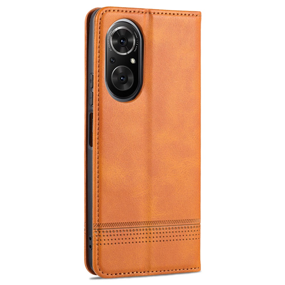 AZNS All-inclusive Protection Auto-absorbed Wallet Case Magnetic Leather Phone Stand Shell for Honor 50 SE - Brown-3