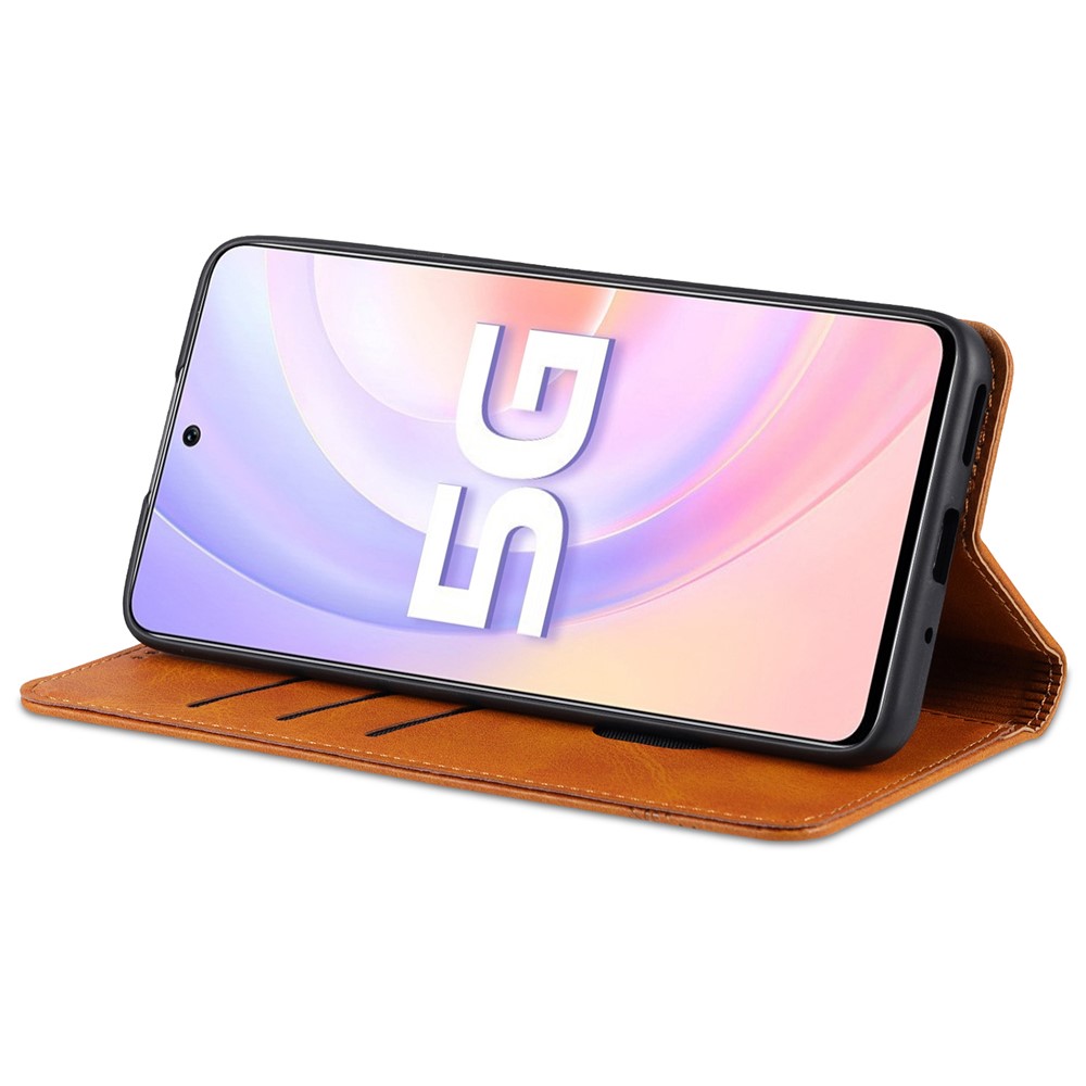 AZNS All-inclusive Protection Auto-absorbed Wallet Case Magnetic Leather Phone Stand Shell for Honor 50 SE - Brown-4
