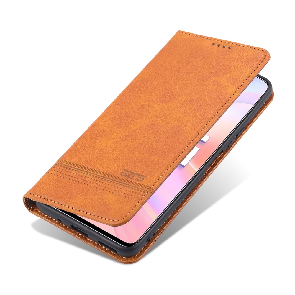 AZNS All-inclusive Protection Auto-absorbed Wallet Case Magnetic Leather Phone Stand Shell for Honor 50 SE - Brown-7