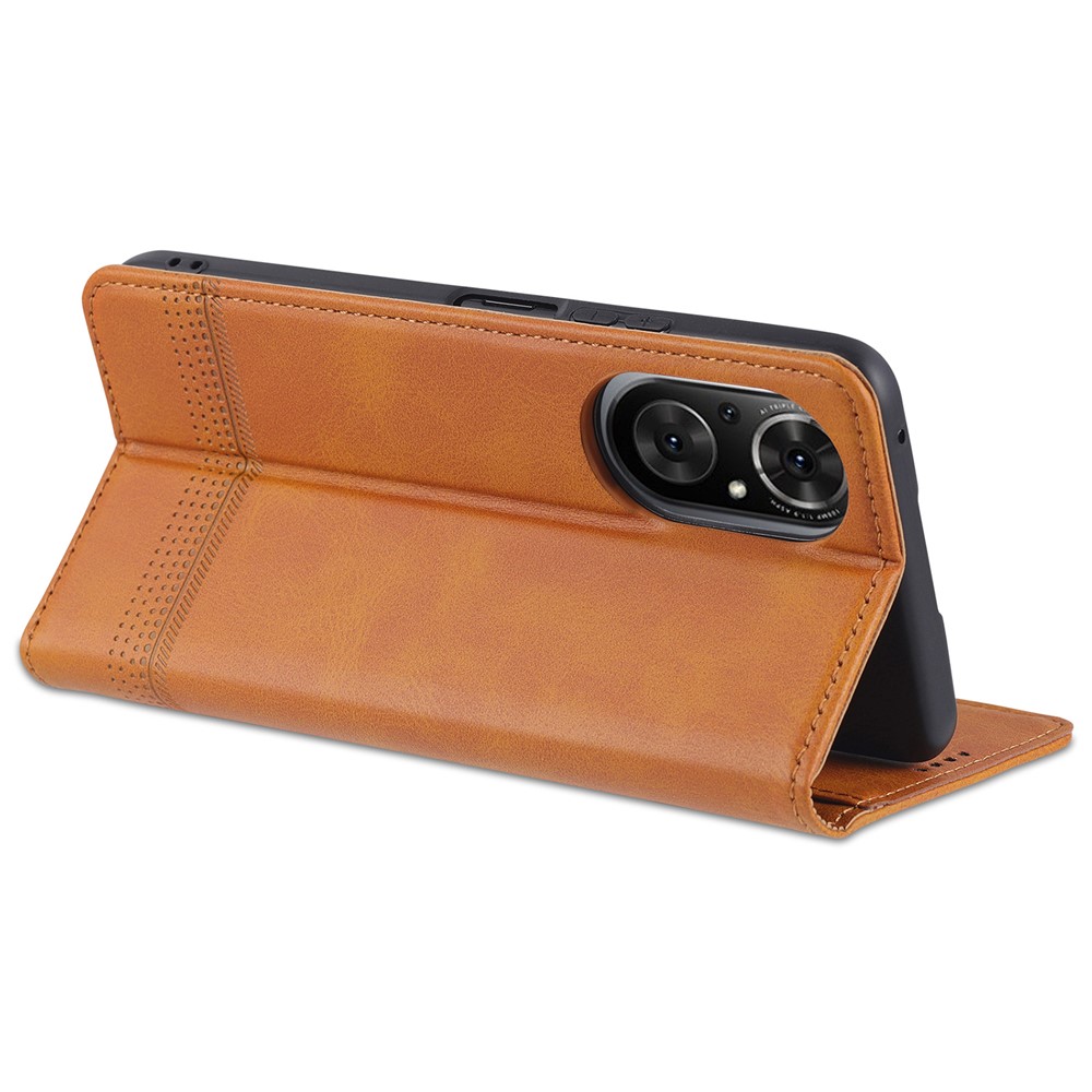 AZNS All-inclusive Protection Auto-absorbed Wallet Case Magnetic Leather Phone Stand Shell for Honor 50 SE - Brown-8