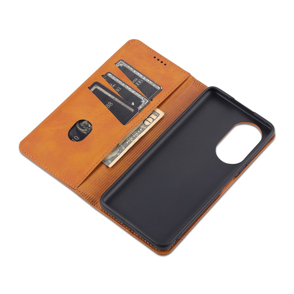 AZNS All-inclusive Protection Auto-absorbed Wallet Case Magnetic Leather Phone Stand Shell for Honor 50 SE - Brown-9