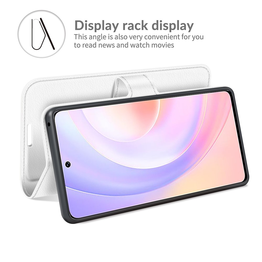 Litchi Skin Full Protective Leather Wallet Case Mobile Phone Stand Cover for Honor 50 SE - White-3