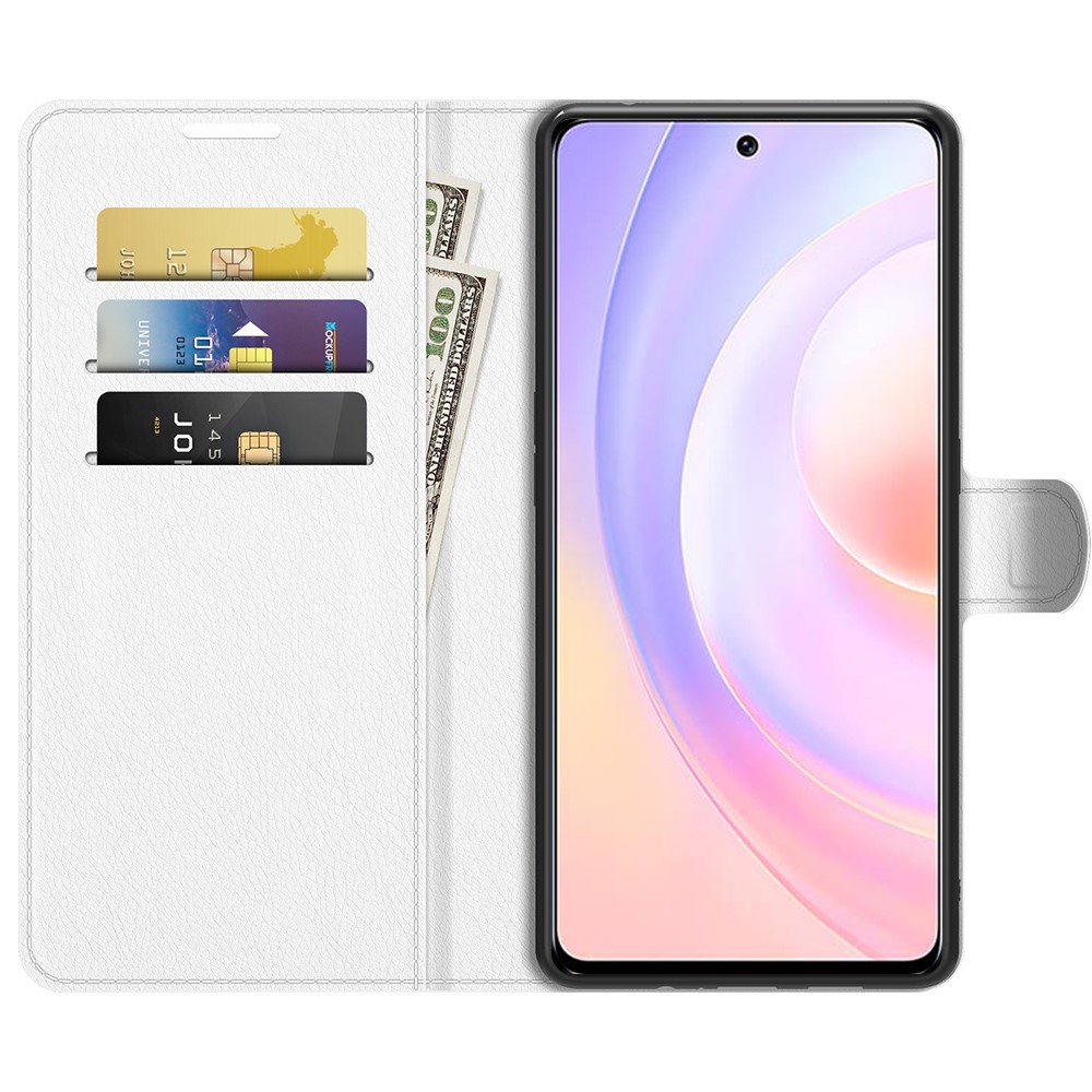 Litchi Skin Full Protective Leather Wallet Case Mobile Phone Stand Cover for Honor 50 SE - White-7