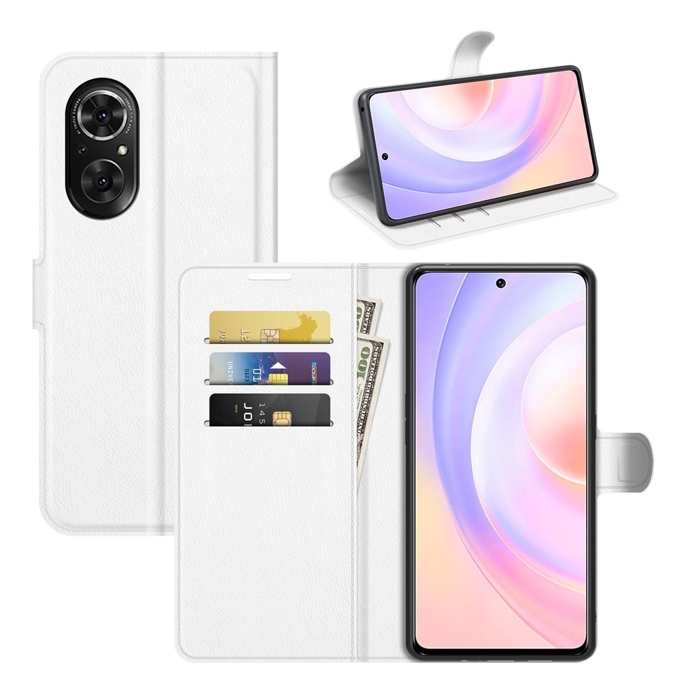 Litchi Skin Full Protective Leather Wallet Case Mobile Phone Stand Cover for Honor 50 SE - White-8