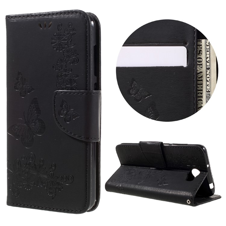 Imprint Butterfly Flower Leather Wallet Case for Huawei Y5 II - Black-1