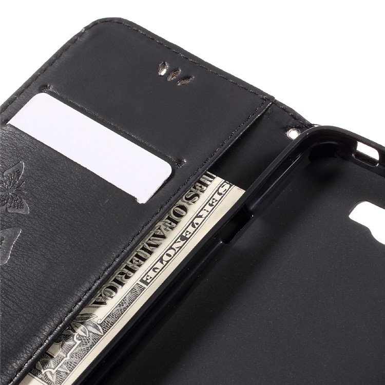 Imprint Butterfly Flower Leather Wallet Case for Huawei Y5 II - Black-11