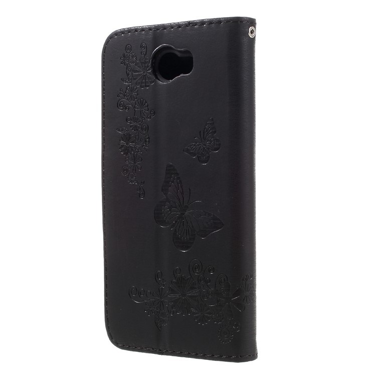 Imprint Butterfly Flower Leather Wallet Case for Huawei Y5 II - Black-2