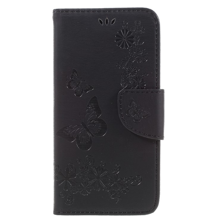 Imprint Butterfly Flower Leather Wallet Case for Huawei Y5 II - Black-3