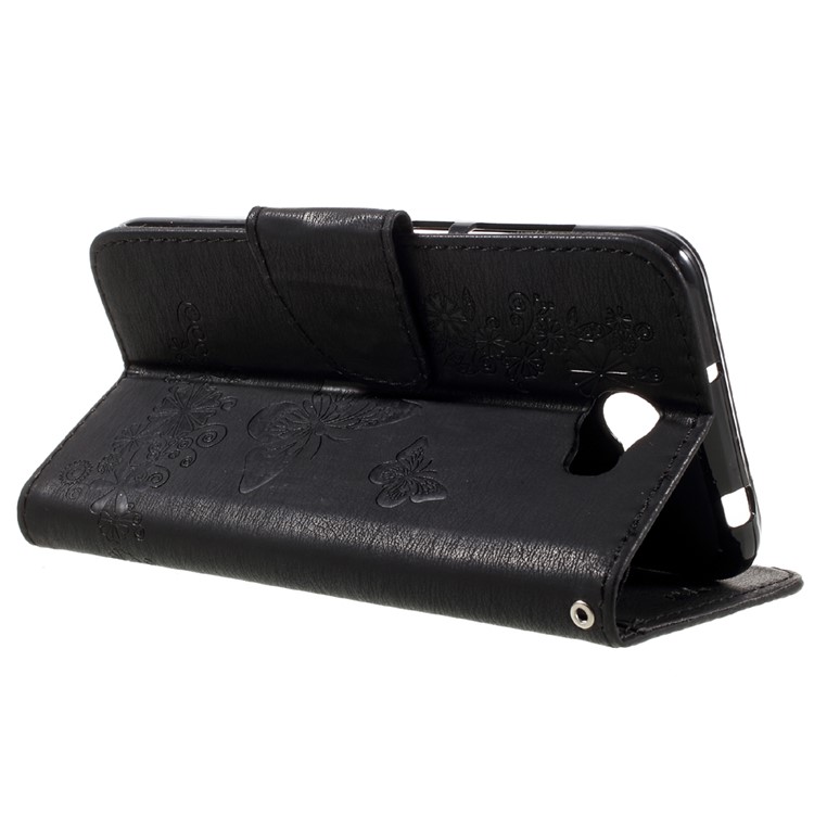 Imprint Butterfly Flower Leather Wallet Case for Huawei Y5 II - Black-5