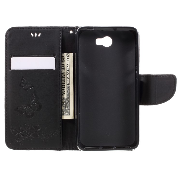 Imprint Butterfly Flower Leather Wallet Case for Huawei Y5 II - Black-6