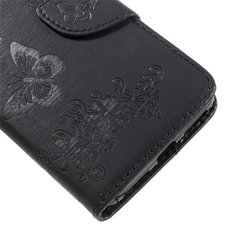 Imprint Butterfly Flower Leather Wallet Case for Huawei Y5 II - Black-7