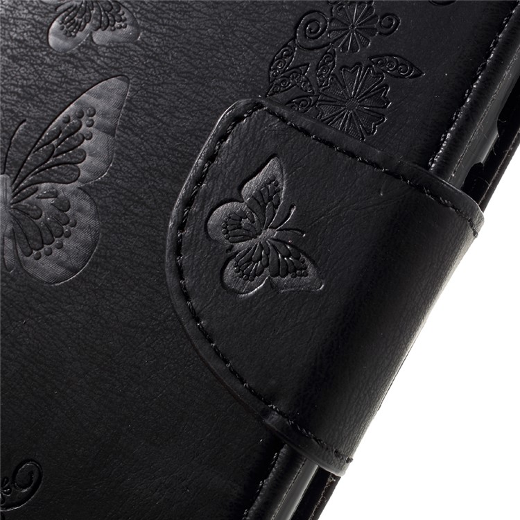 Imprint Butterfly Flower Leather Wallet Case for Huawei Y5 II - Black-9