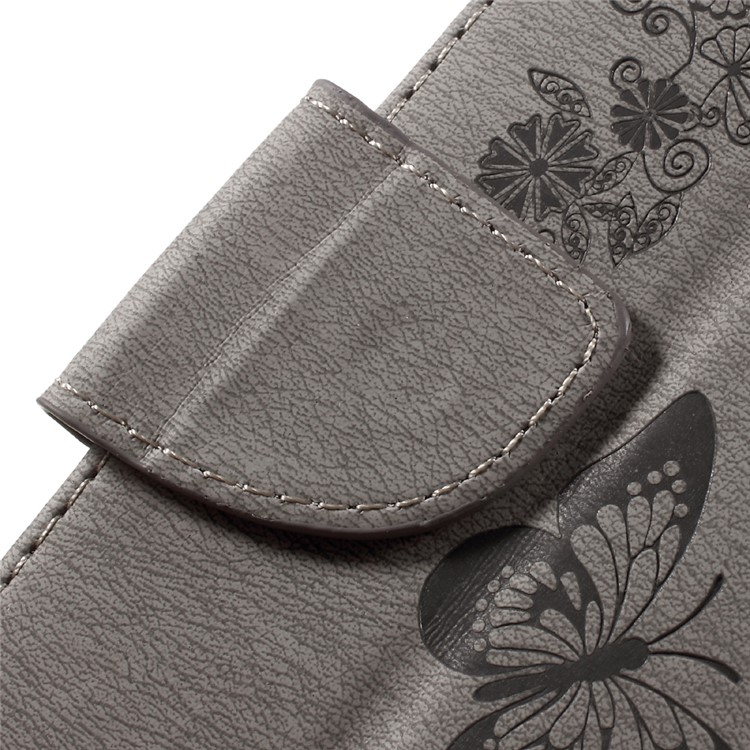 Imprint Butterfly Flower Leather Wallet Cover for Huawei Y5 II - Grey-10