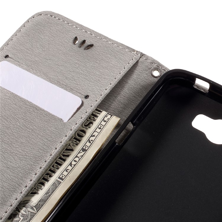 Imprint Butterfly Flower Leather Wallet Cover for Huawei Y5 II - Grey-11