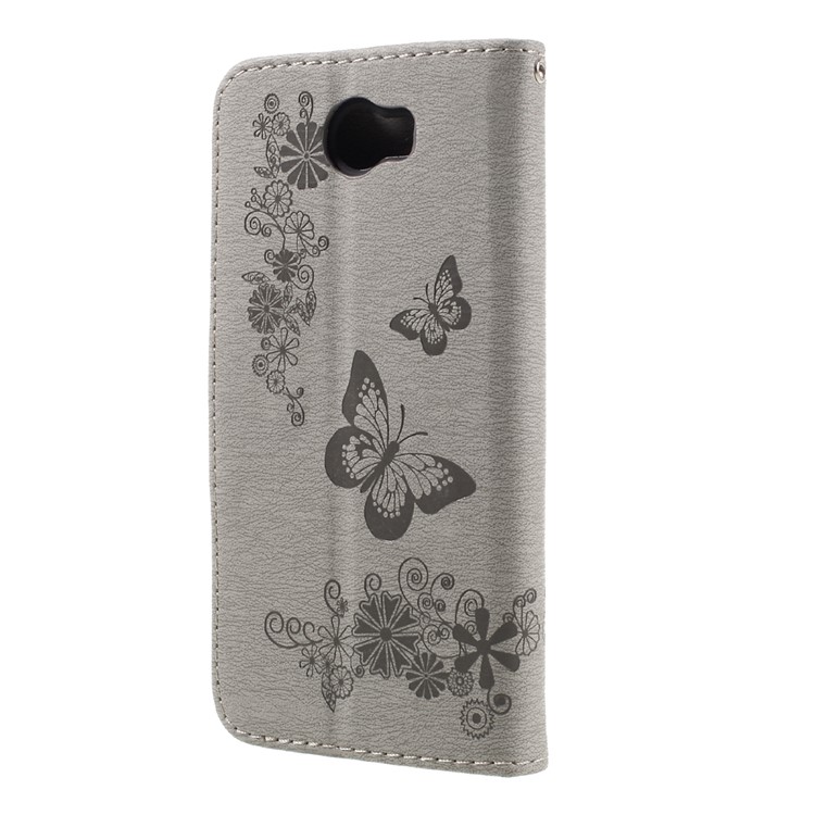 Imprint Butterfly Flower Leather Wallet Cover for Huawei Y5 II - Grey-2
