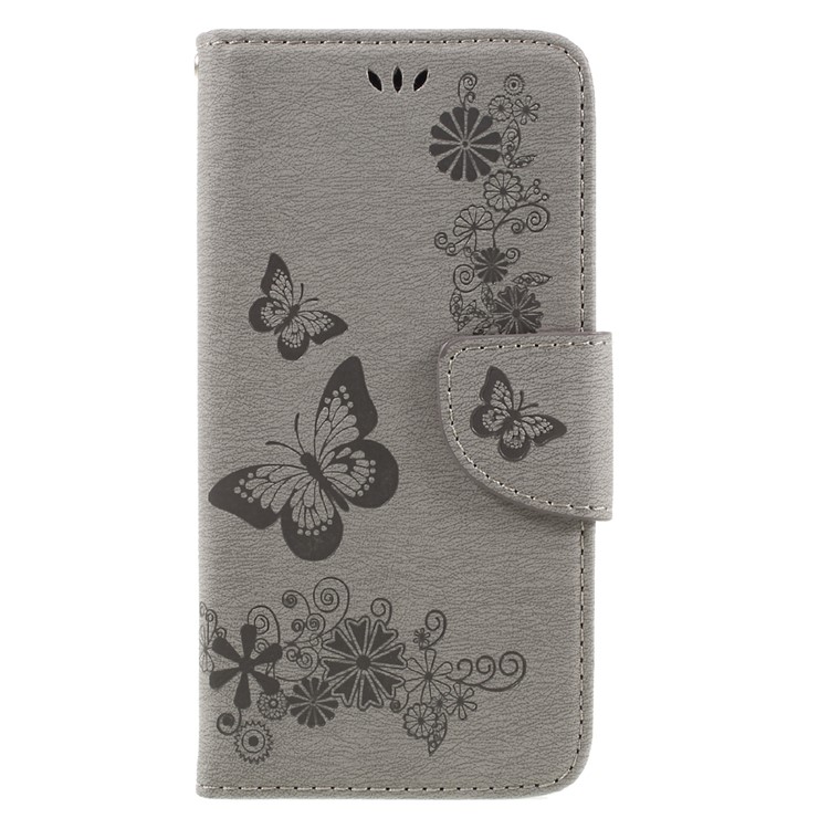 Imprint Butterfly Flower Leather Wallet Cover for Huawei Y5 II - Grey-3