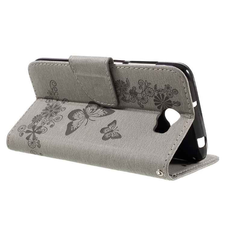 Imprint Butterfly Flower Leather Wallet Cover for Huawei Y5 II - Grey-5