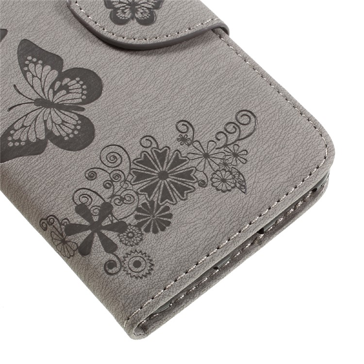 Imprint Butterfly Flower Leather Wallet Cover for Huawei Y5 II - Grey-7