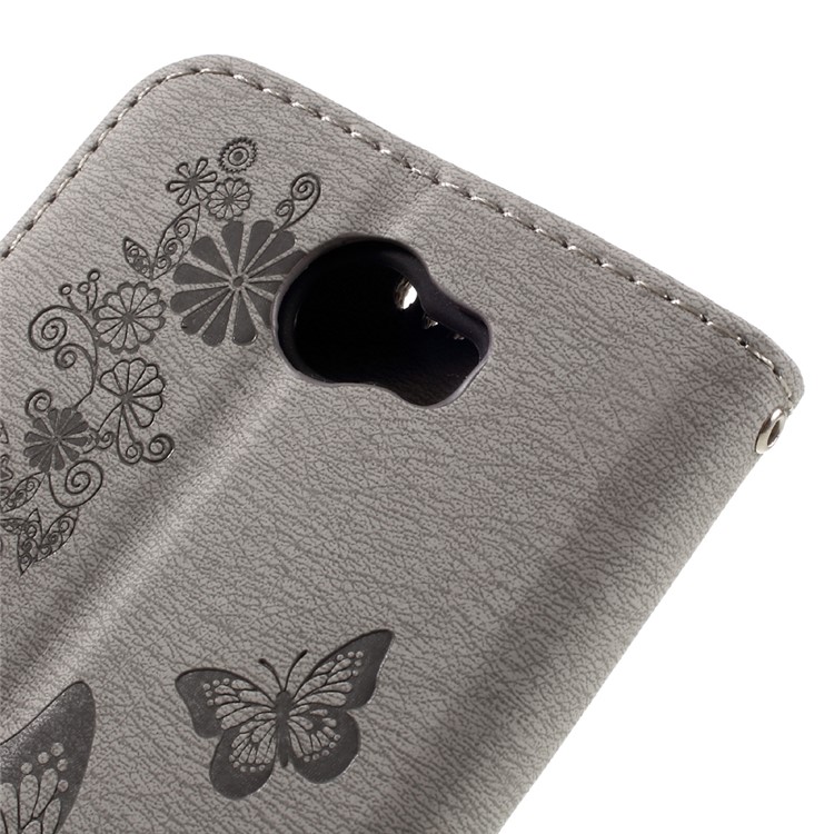 Imprint Butterfly Flower Leather Wallet Cover for Huawei Y5 II - Grey-8