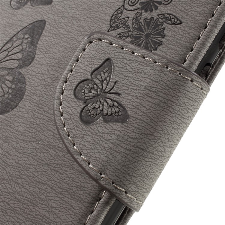 Imprint Butterfly Flower Leather Wallet Cover for Huawei Y5 II - Grey-9