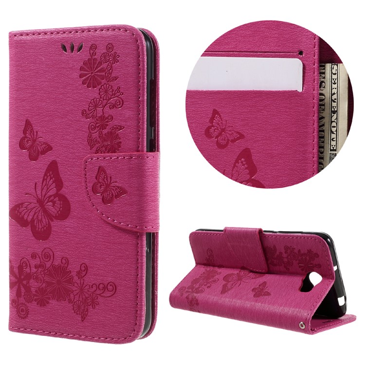 Imprint Butterfly Flower Leather Wallet Shell for Huawei Y5 II - Rose-1