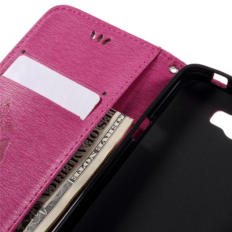 Imprint Butterfly Flower Leather Wallet Shell for Huawei Y5 II - Rose-11