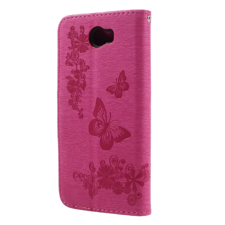 Imprint Butterfly Flower Leather Wallet Shell for Huawei Y5 II - Rose-2