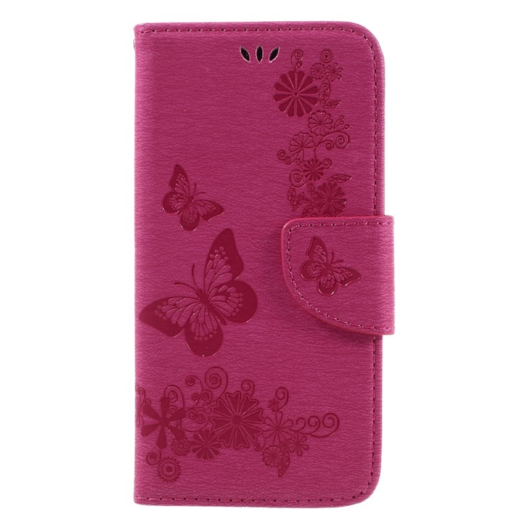 Imprint Butterfly Flower Leather Wallet Shell for Huawei Y5 II - Rose-3