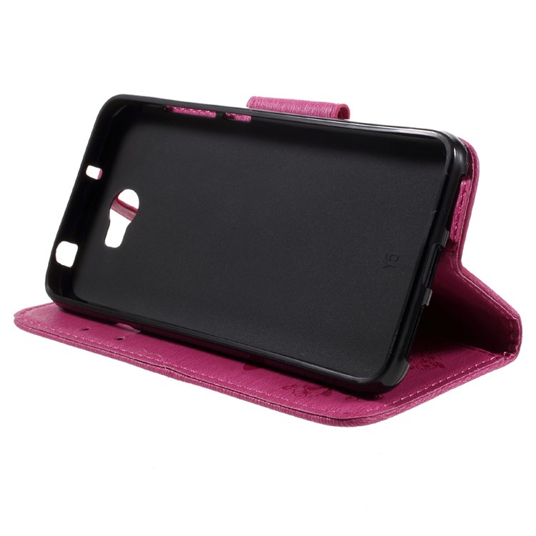 Imprint Butterfly Flower Leather Wallet Shell for Huawei Y5 II - Rose-4