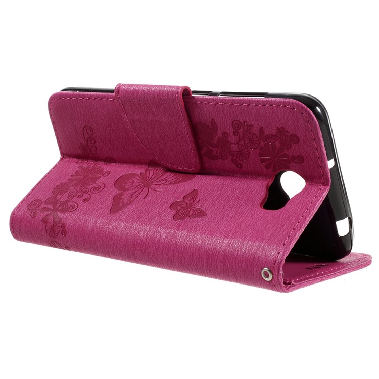Imprint Butterfly Flower Leather Wallet Shell for Huawei Y5 II - Rose-5