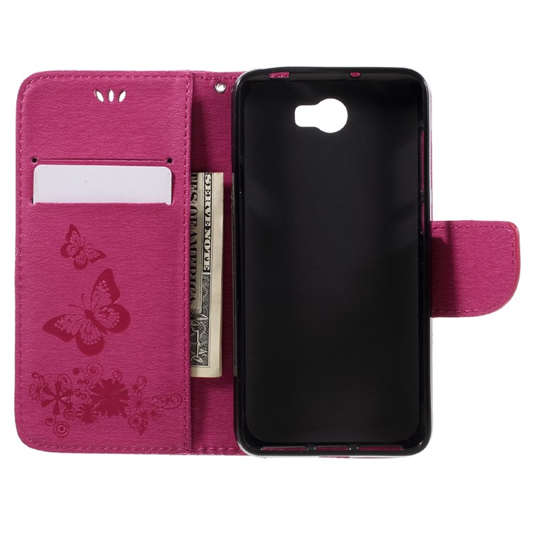 Imprint Butterfly Flower Leather Wallet Shell for Huawei Y5 II - Rose-6