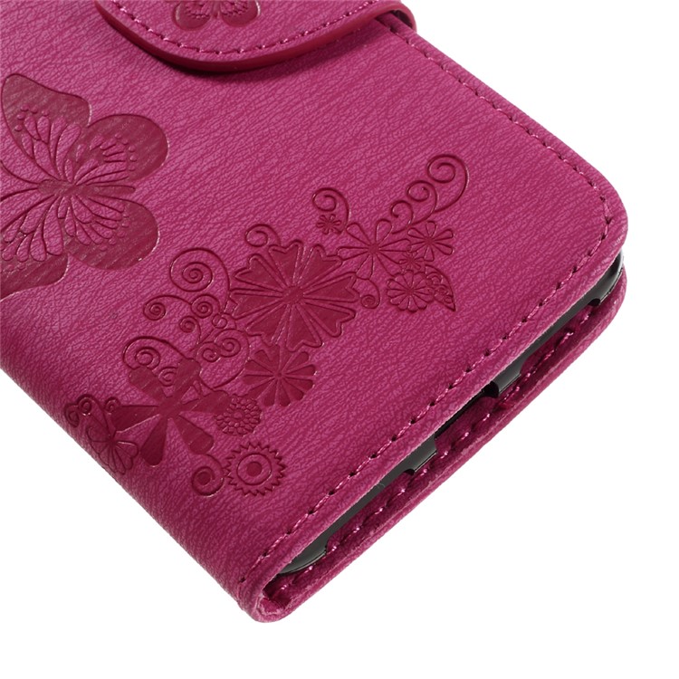 Imprint Butterfly Flower Leather Wallet Shell for Huawei Y5 II - Rose-7