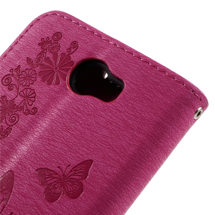 Imprint Butterfly Flower Leather Wallet Shell for Huawei Y5 II - Rose-8
