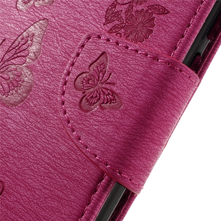 Imprint Butterfly Flower Leather Wallet Shell for Huawei Y5 II - Rose-9