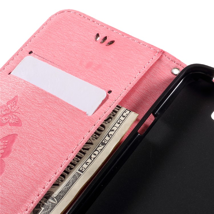 Imprint Butterfly Flower Leather Stand Case for Huawei Y5 II - Pink-11