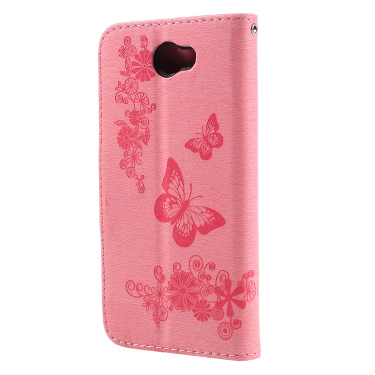 Imprint Butterfly Flower Leather Stand Case for Huawei Y5 II - Pink-2