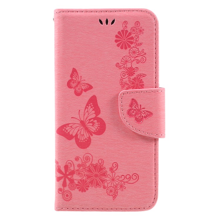 Imprint Butterfly Flower Leather Stand Case for Huawei Y5 II - Pink-3