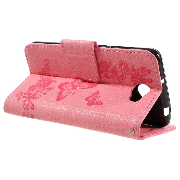 Imprint Butterfly Flower Leather Stand Case for Huawei Y5 II - Pink-5