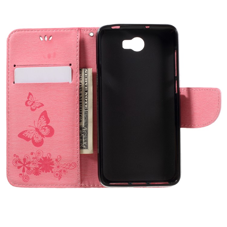 Imprint Butterfly Flower Leather Stand Case for Huawei Y5 II - Pink-6