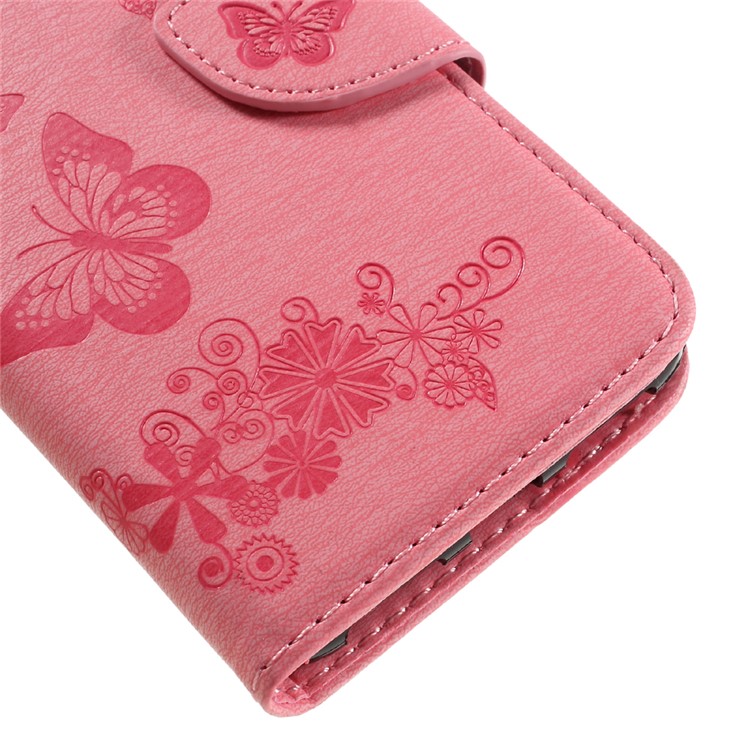 Imprint Butterfly Flower Leather Stand Case for Huawei Y5 II - Pink-7