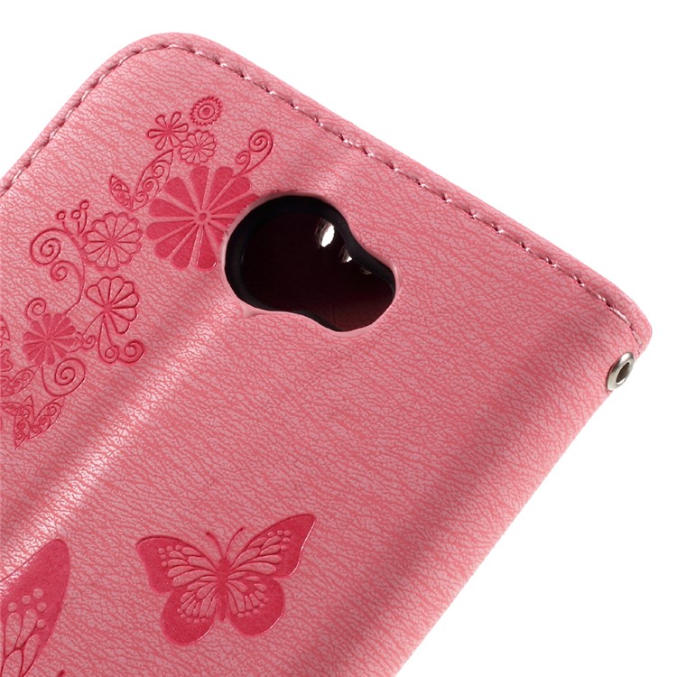 Imprint Butterfly Flower Leather Stand Case for Huawei Y5 II - Pink-8