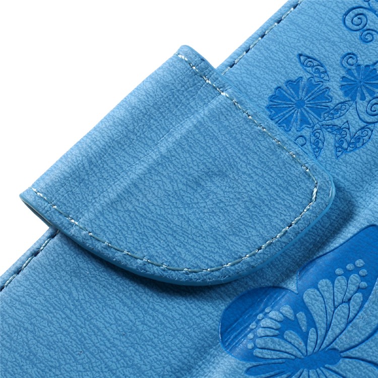 Imprint Butterfly Flower Leather Stand Cover for Huawei Y5 II - Blue-10