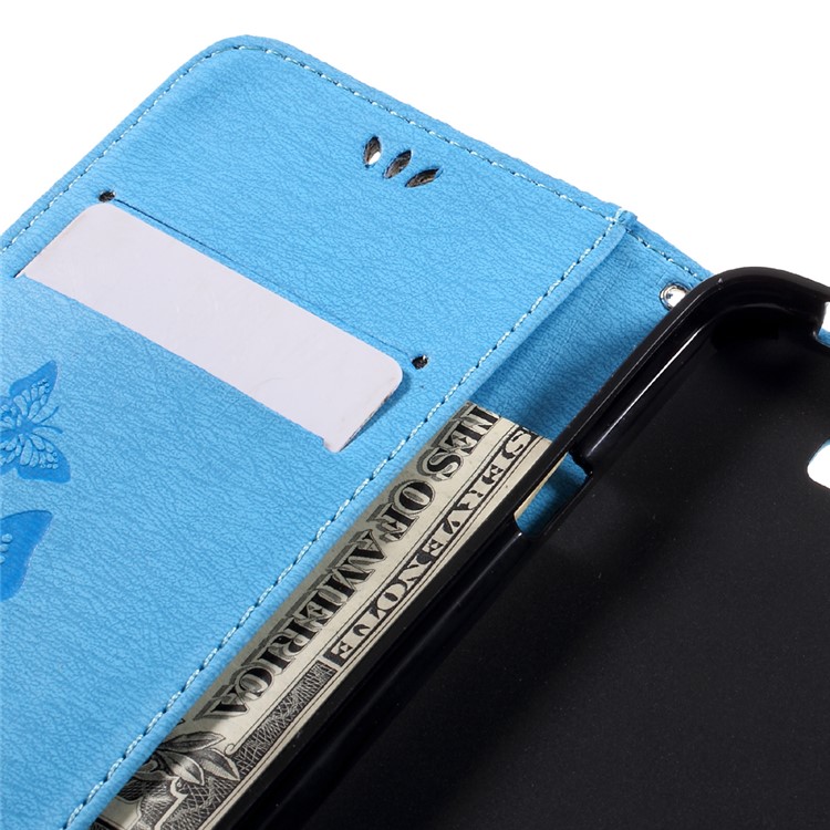 Imprint Butterfly Flower Leather Stand Cover for Huawei Y5 II - Blue-11