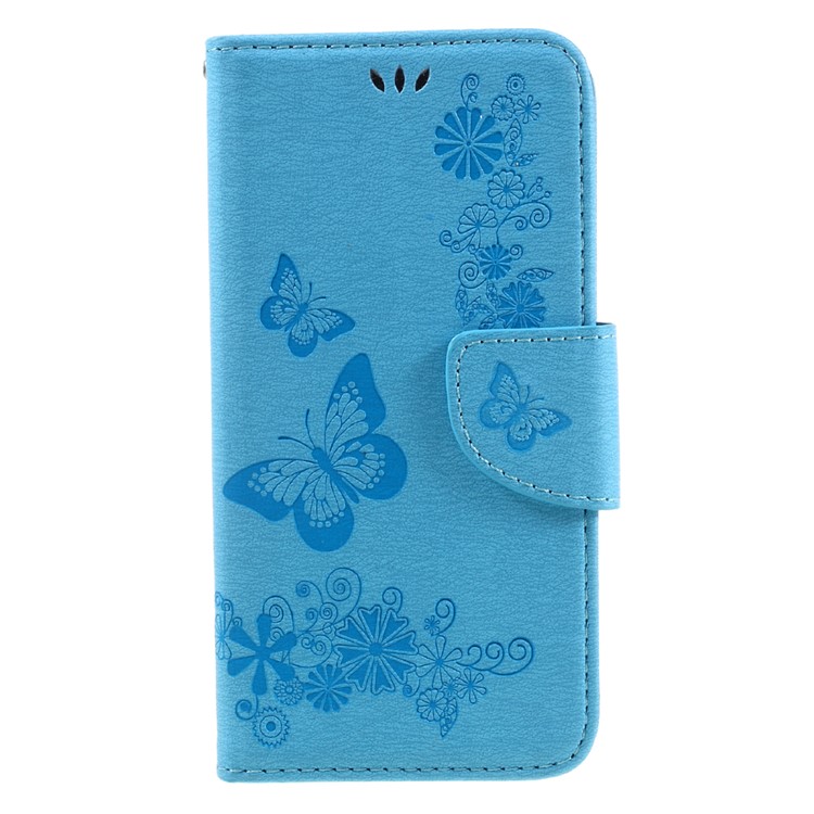 Imprint Butterfly Flower Leather Stand Cover for Huawei Y5 II - Blue-3